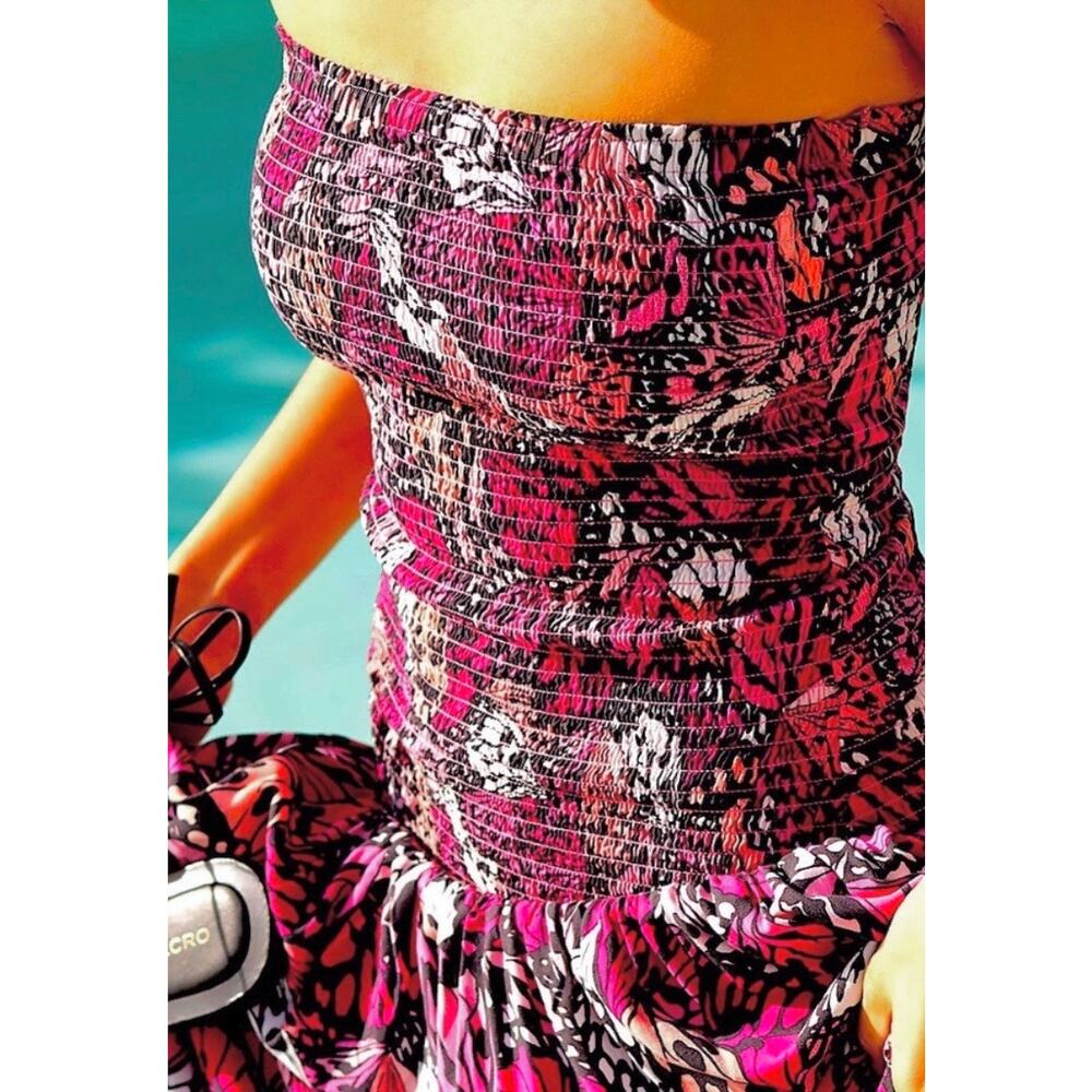 L*Space Lila Strapless Maxi Dress Wings N Things Pink Butterfly Print Small NWT - Picture 3 of 13